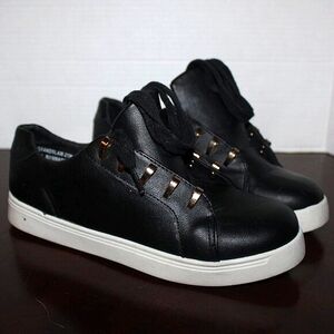 Bamboo Slip-On Sneakers - Women's Size 8 - Black - Gold Stud Detail - W/Laces